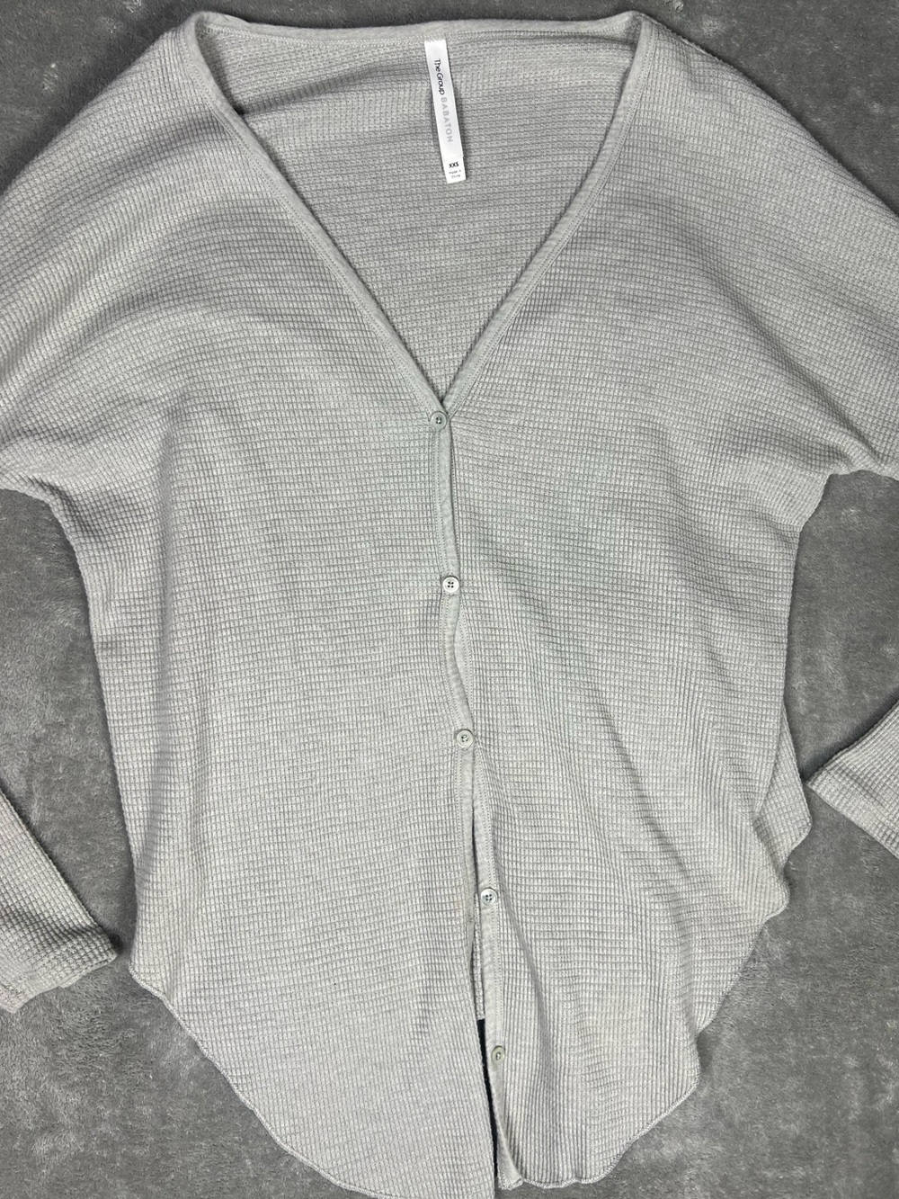 Aritzia Babaton Tie Front Thermal Waffle Knit Button Down Gray Top Size XXS - Picture 3 of 8